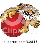 Poster, Art Print Of Tiger Character School Mascot Grabbing A Red Ball