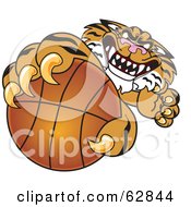 Tiger Character School Mascot Grabbing A Basketball