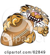 Tiger Character School Mascot Grabbing A Football