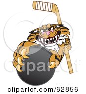 Poster, Art Print Of Tiger Character School Mascot Grabbing A Hockey Puck