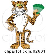 Poster, Art Print Of Cheetah Jaguar Or Leopard Character School Mascot Holding Money