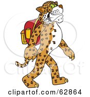 Cheetah Jaguar Or Leopard Character School Mascot Walking And Wearing A Backpack