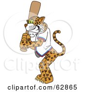 Poster, Art Print Of Cheetah Jaguar Or Leopard Character School Mascot Batting