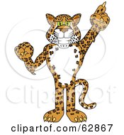 Poster, Art Print Of Cheetah Jaguar Or Leopard Character School Mascot Pointing Up