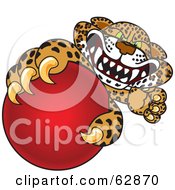 Cheetah Jaguar Or Leopard Character School Mascot Grabbing A Red Ball