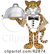 Cheetah Jaguar Or Leopard Character School Mascot Serving A Platter
