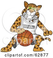 Poster, Art Print Of Cheetah Character School Mascot Playing Basketball
