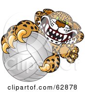 Poster, Art Print Of Cheetah Jaguar Or Leopard Character School Mascot Grabbing A Volleyball
