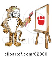 Cheetah Jaguar Or Leopard Character School Mascot Painting A Paw Print