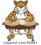 Cheetah Jaguar Or Leopard Character School Mascot Writing In Class