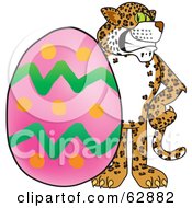 Poster, Art Print Of Cheetah Jaguar Or Leopard Character School Mascot With An Easter Egg
