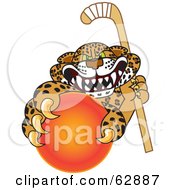 Poster, Art Print Of Cheetah Jaguar Or Leopard Character School Mascot Grabbing A Hockey Ball