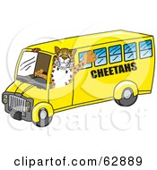 Cheetah Character School Mascot Driving A Bus