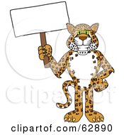Royalty Free RF Clipart Illustration Of A Cheetah Jaguar Or Leopard Character School Mascot Holding A Blank Sign by Mascot Junction