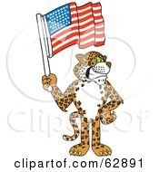 Poster, Art Print Of Cheetah Jaguar Or Leopard Character School Mascot Holding An American Flag