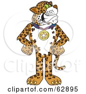 Poster, Art Print Of Cheetah Jaguar Or Leopard Character School Mascot Wearing A Medal