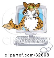 Cheetah Jaguar Or Leopard Character School Mascot In A Computer