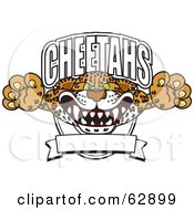 Royalty Free RF Clipart Illustration Of A Cheetah Character School Mascot Lurching Out Of A Banner