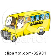 Jaguar Character School Mascot Driving A Bus