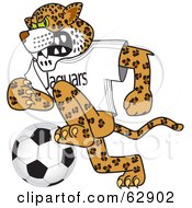 Poster, Art Print Of Jaguar Character School Mascot Playing Soccer
