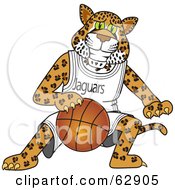 Poster, Art Print Of Jaguar Character School Mascot Playing Basketball