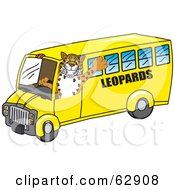Leopard Character School Mascot Driving A Bus
