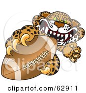 Cheetah Jaguar Or Leopard Character School Mascot Grabbing A Football