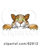 Cheetah Jaguar Or Leopard Character School Mascot Looking Over A Surface