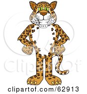 Royalty Free RF Clipart Illustration Of A Cheetah Jaguar Or Leopard Character School Mascot With His Hands On His Hips by Mascot Junction #COLLC62913-0015
