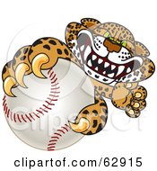 Cheetah Jaguar Or Leopard Character School Mascot Grabbing A Baseball