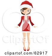 Royalty Free RF Clipart Illustration Of A Stylish Brunette Christmas Woman In A Festive Dress