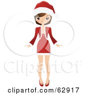 Poster, Art Print Of Stylish Brunette Christmas Woman In A Festive Dress