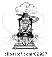 Poster, Art Print Of Black And White Steam Train Rushing Forward On A Track
