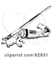 Royalty Free RF Clipart Illustration Of A Black And White Brush Leaning On A Tube Of Paint With A Splatter by LoopyLand #COLLC62931-0091