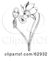 Royalty Free RF Clipart Illustration Of A Black And White Daffodil Admiring Herself In A Mirror