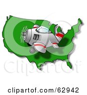 Royalty Free RF Clipart Illustration Of A Plane Flying Left Over A Green USA Map by djart