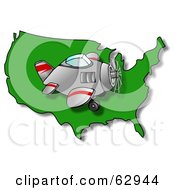 Poster, Art Print Of Plane Flying Right Over A Green Usa Map