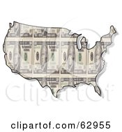 Poster, Art Print Of Usa Map With A Ten Dollar Bill Pattern