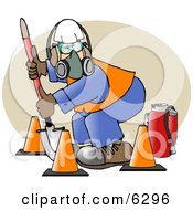 Poster, Art Print Of Worker Wearing Safety Gear While Digging With A Shovel