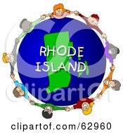 Poster, Art Print Of Children Holding Hands In A Circle Around A Rhode Island Globe