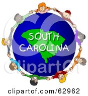 Poster, Art Print Of Children Holding Hands In A Circle Around A South Carolina Globe