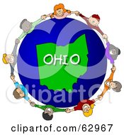 Poster, Art Print Of Children Holding Hands In A Circle Around An Ohio Globe