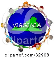 Royalty Free RF Clipart Illustration Of Children Holding Hands In A Circle Around A Virginia Globe
