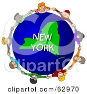 Royalty Free RF Clipart Illustration Of Children Holding Hands In A Circle Around A New York Globe