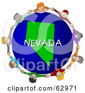 Poster, Art Print Of Children Holding Hands In A Circle Around A Nevada Globe