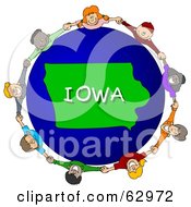 Children Holding Hands In A Circle Around An Iowa Globe