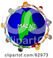 Poster, Art Print Of Children Holding Hands In A Circle Around A Maine Globe