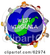 Royalty Free RF Clipart Illustration Of Children Holding Hands In A Circle Around A West Virginia Globe