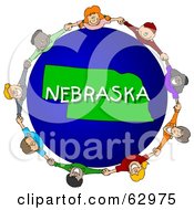 Poster, Art Print Of Children Holding Hands In A Circle Around A Nebraska Globe
