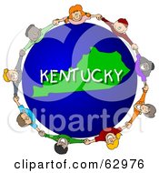 Royalty Free RF Clipart Illustration Of Children Holding Hands In A Circle Around A Kentucky Globe